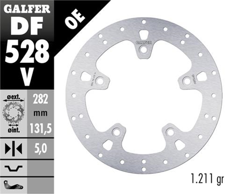 DISCO FRENO MOTO GALFER T MAX 282 X131.5  5T ( NG 1296)